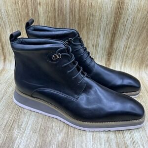 Maison Forte Citadel Leather Boots Men's 13 Black Wedge Sole Lace Up Dress Shoes
